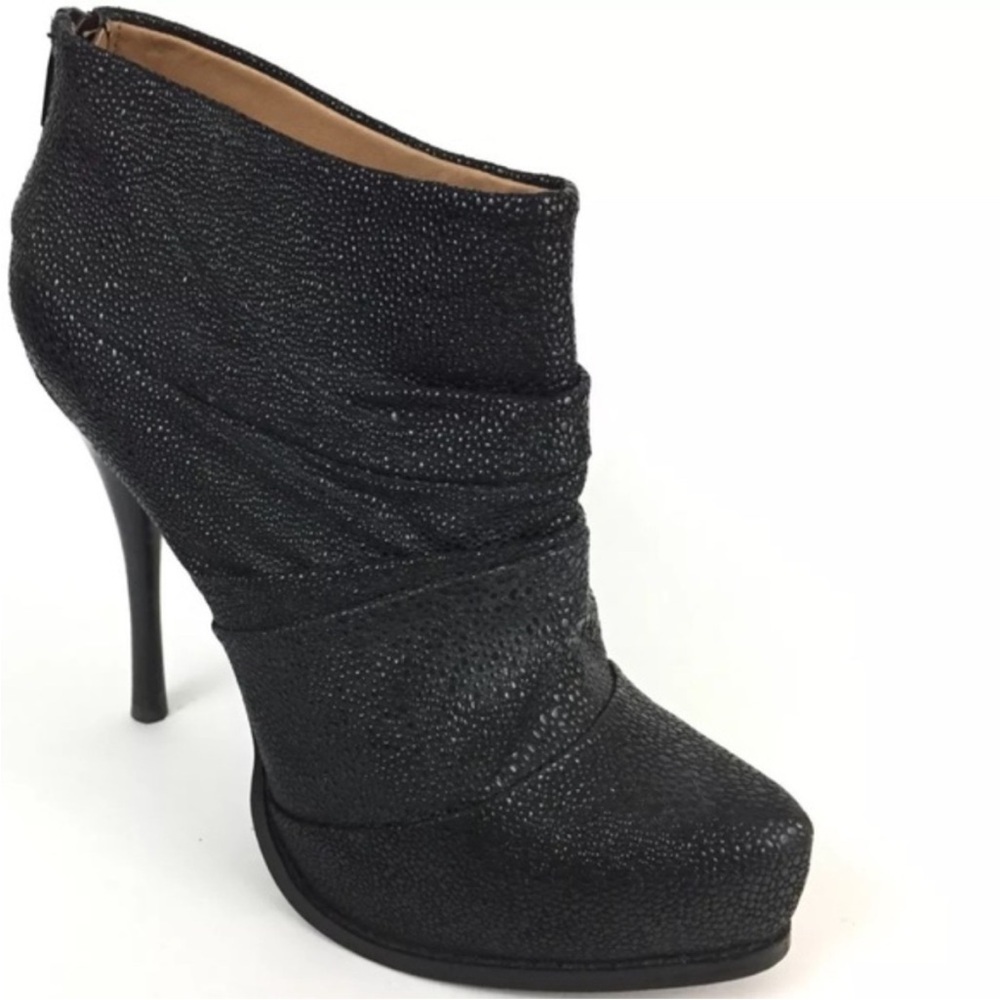 5|48 Black Textured Leather Platform Ankle Booties Stiletto Heel Size 7.5